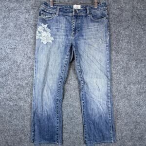 Y2K White House Black Market Blanc Jeans Womens 8 Blue Denim Stretch Roses